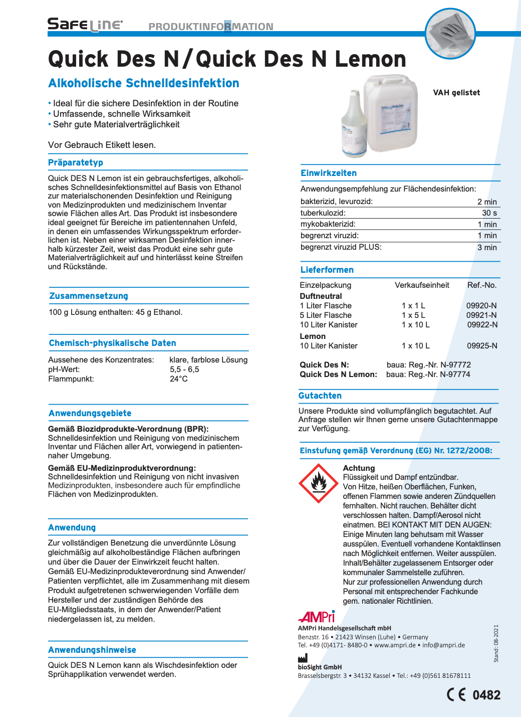 Schnelldesinfektion, 1 l, Safeline Quick Des N