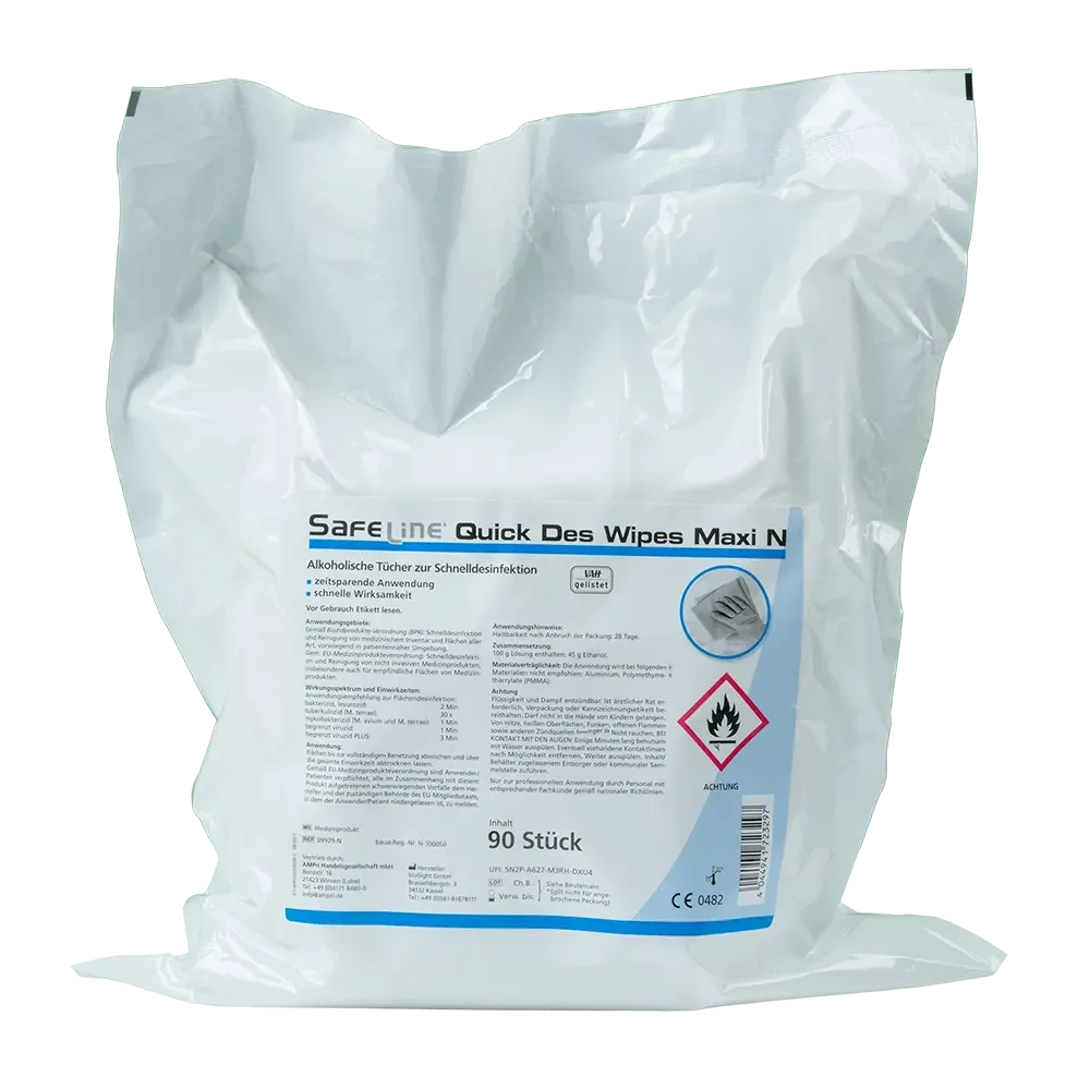 Desinfektionstücher, Maxi Set, im Standbodenbeutel, Safeline Quick Des Wipes