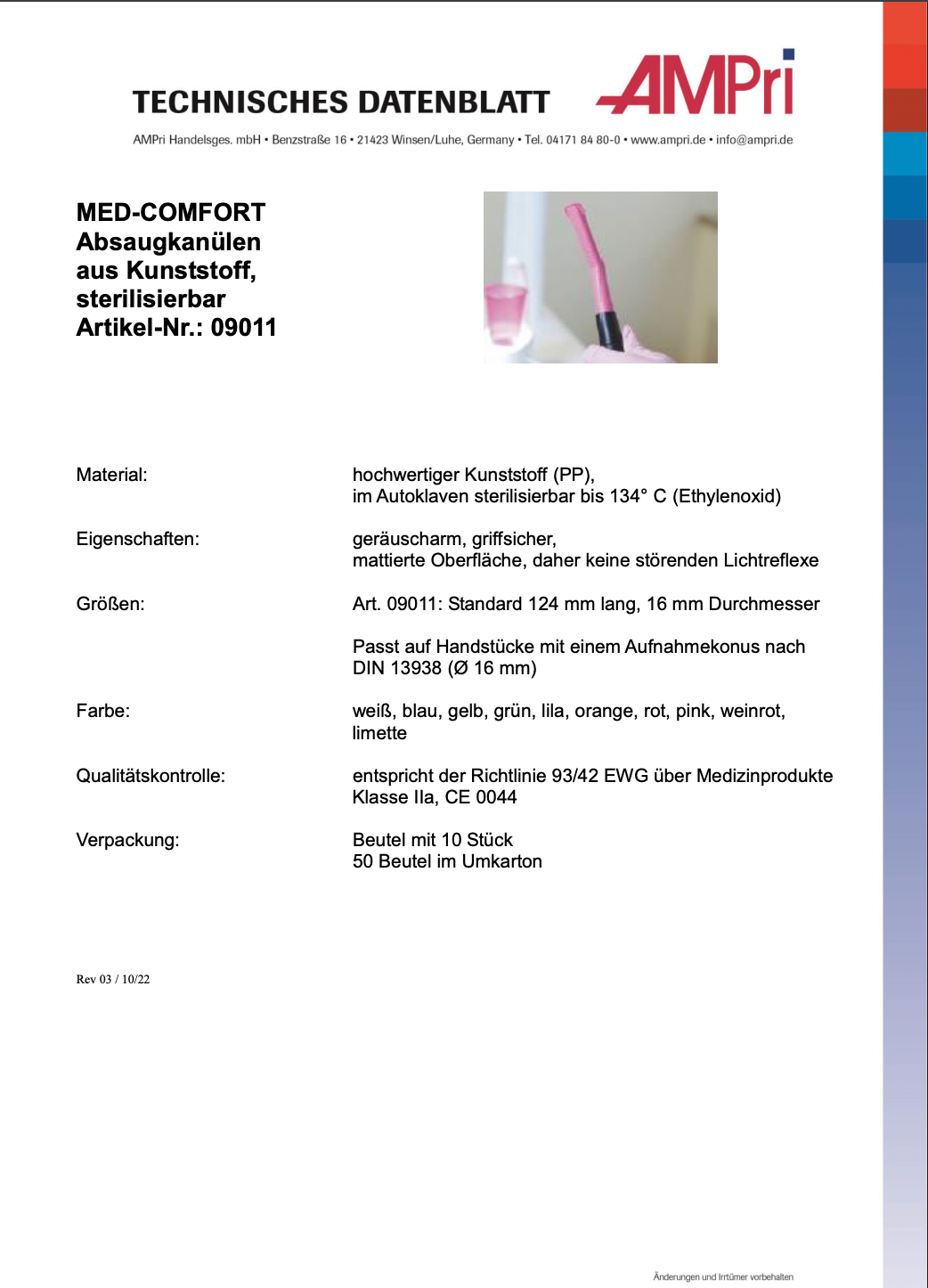 Dental Absaugkanülen für Erwachsene, Größe 124 x 16 mm, Med-Comfort