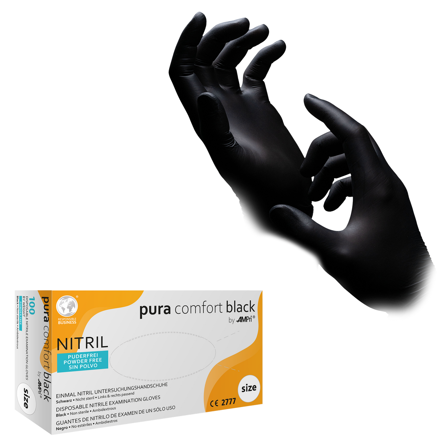 Nitrilhandschuhe, schwarz, puderfrei, Puracomfort Black