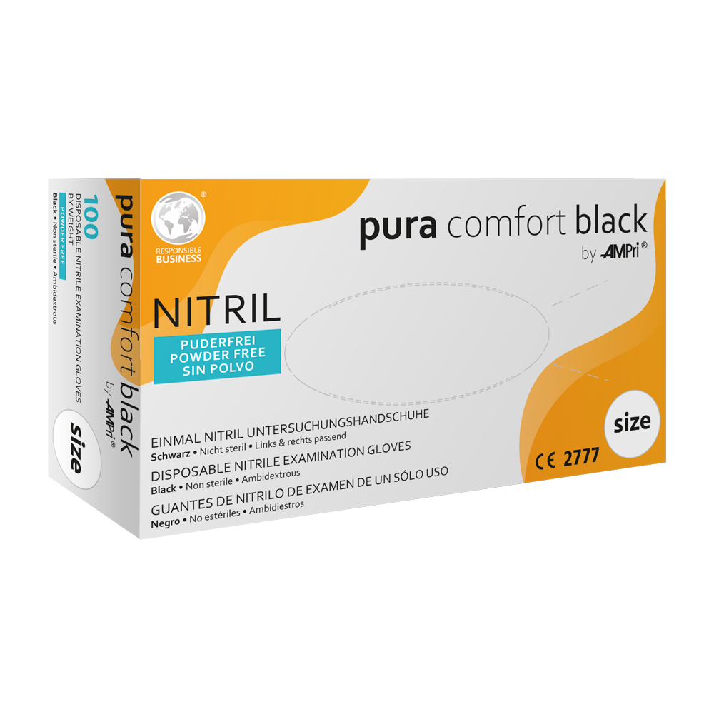 Nitrilhandschuhe, schwarz, puderfrei, Puracomfort Black