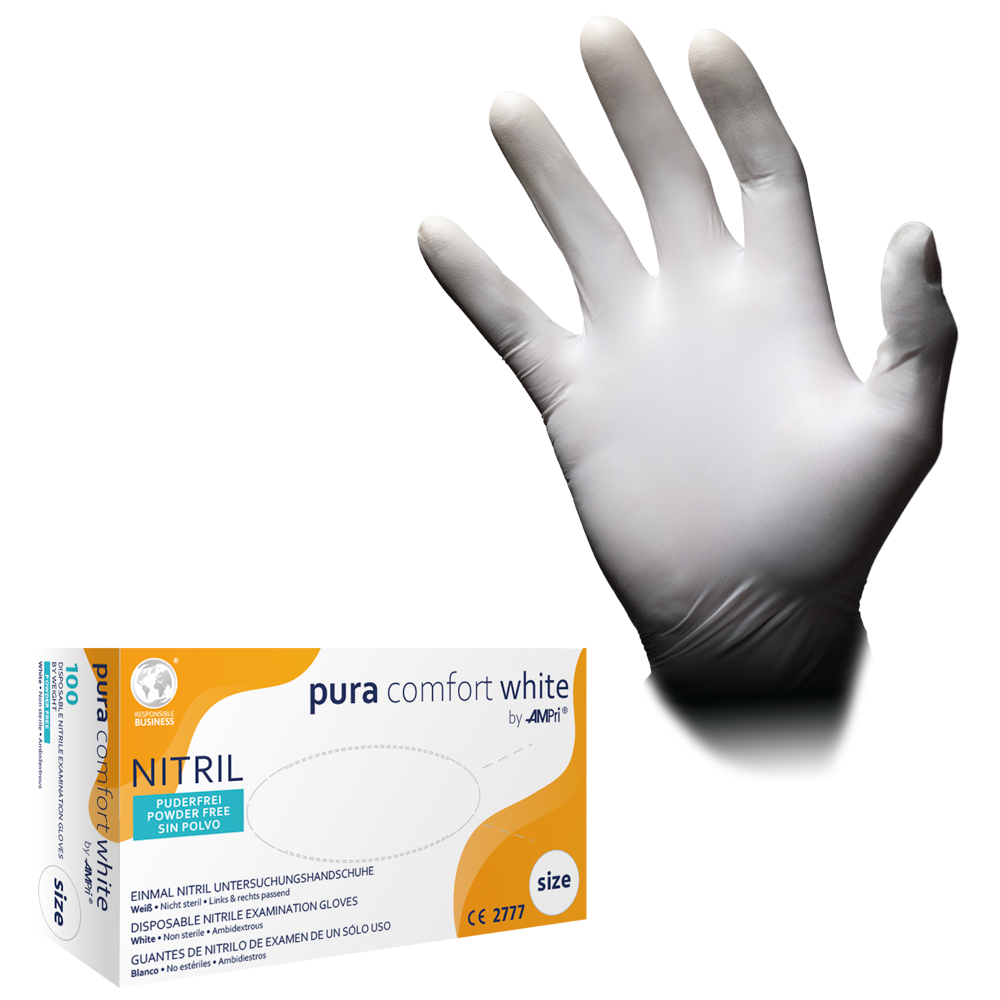 Nitrilhandschuhe, weiß, puderfrei, Puracomfort white