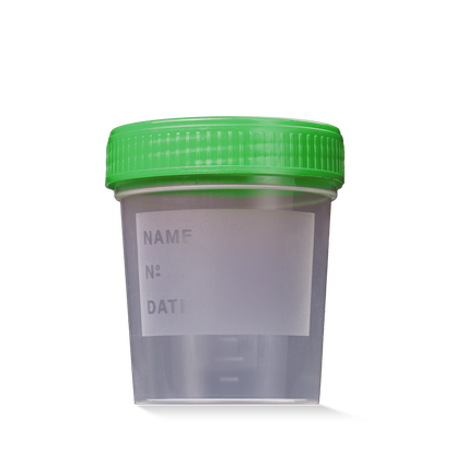PP Urinsammelbehälter mit Schraubdeckel, 100 ml graduiert, Farbe transparent, milchig, grün