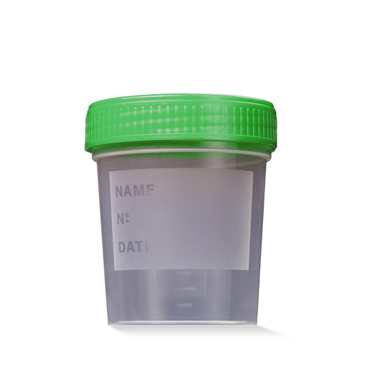 PP Urinsammelbehälter mit Schraubdeckel, 100 ml graduiert, Farbe transparent, milchig, grün